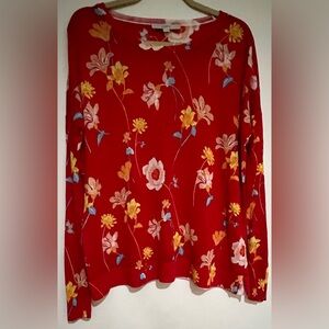 LOFT Red Floral Knit Top